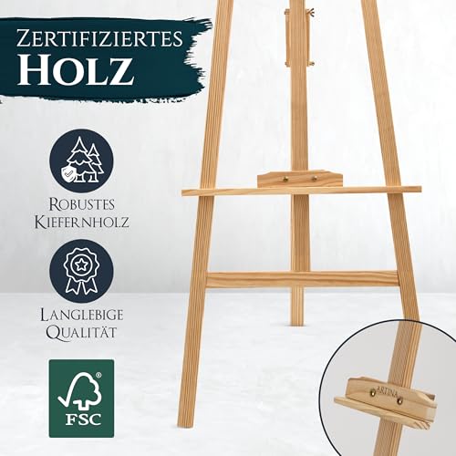Artina 24-teiliges Malset mit höhenverstellbarer FSC-Holz-Staffelei, mehrfarbig