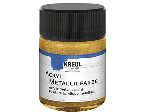 KREUL Acryl Metallicfarbe Gold 50 ml im Glas, wasserbasiert und wasserfest