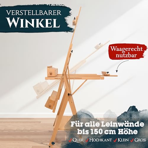 Artina Atelierstaffelei aus Buchenholz, klappbar, für Keilrahmen bis 150 cm