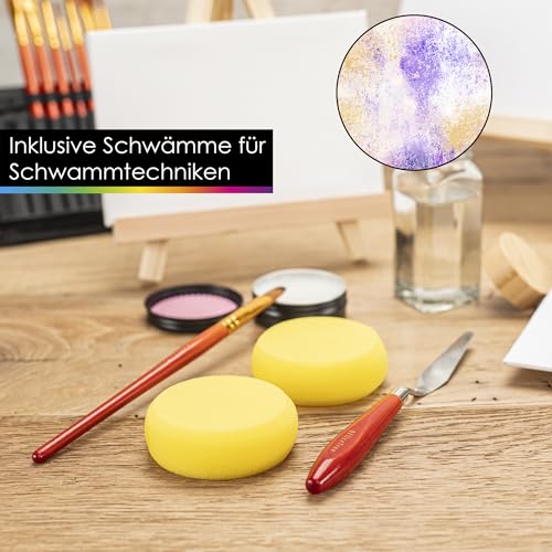 OfficeTree 20er Pinselset Acrylfarben mit Pinselseife & Tasche & Schwämme & Palettenmesser - Künstlerpinsel Set für Leinwand - Malpinsel Set für Acryl & Ölfarben & Aquarell & Gouache