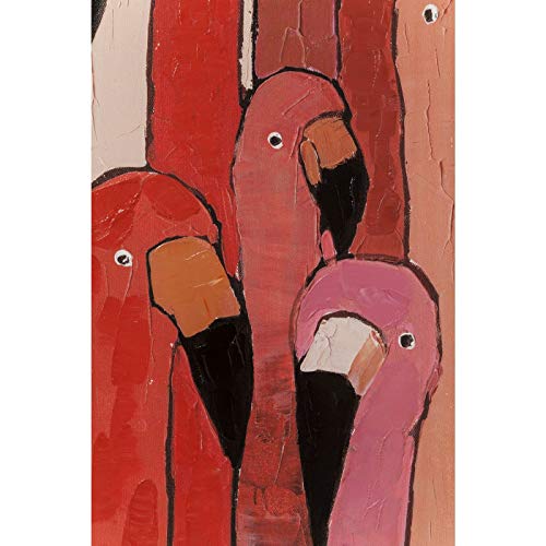 Kare Design Bild Touched Flamingo Meeting, Rosa/Rot, Leinwandbild, Massivholz Rahmen, Acrylfarbe, handgemalte Details, Wohnzimmer, Schlafzimmer, Flur, 120x90 cm (L/B)