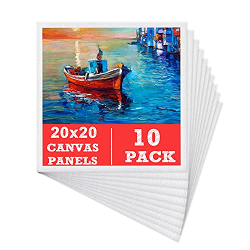 Leinwand zum Bemalen Set (10er Pack) – 20 x 20 cm, Vorgespannte Weiße Künstler Canvas Panel Leinwände - 3mm starkem Malkarton -Geeignet für Acryl und Öl Malerei Sowie zum Skizzieren und Zeichnen