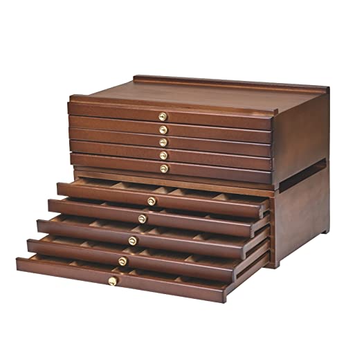 MEEDEN Holz Staffelei Walnuss mit 10 Schubladen -Große Bleistiftbox aus Buchenholz mit Schubladen und Fächern für Bleistifte, Stifte, Marker, Pinsel und Stempel
