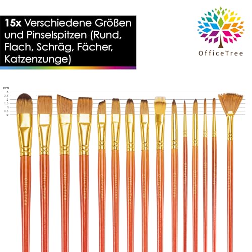 OfficeTree 20er Pinselset Acrylfarben mit Pinselseife & Tasche & Schwämme & Palettenmesser - Künstlerpinsel Set für Leinwand - Malpinsel Set für Acryl & Ölfarben & Aquarell & Gouache
