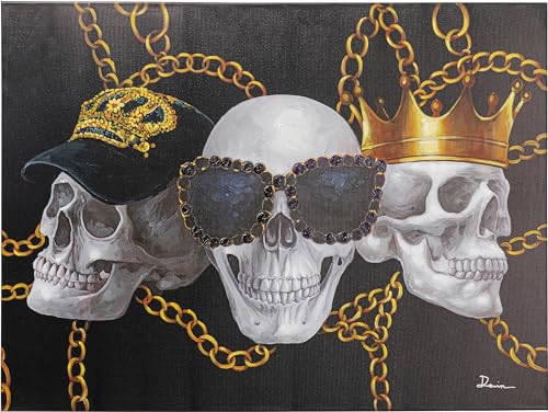 Kare Design Leinwandbild Skull Gang, Acrylfarbe, Massivholz Rahmen, handgemalte Details, Schädelmotiv, Wohnzimmer, 90x120x3,5cm