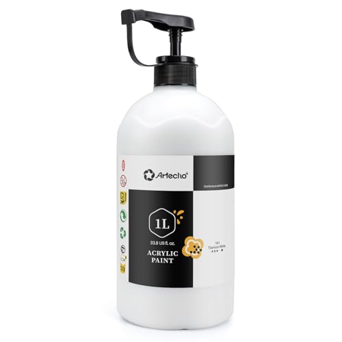 Artecho Acrylfarbe Titanweiß 1 l, wasserbasierte Künstlerfarbe, schnelltrocknend