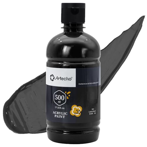 Artecho Acrylfarbe Schwarz 500 ml, Wasserfest und Lichtecht, Schnell Trocknend, Acrylfarbe für Leinwand, Holz, Stoff, Handwerk, Leder und Stein.