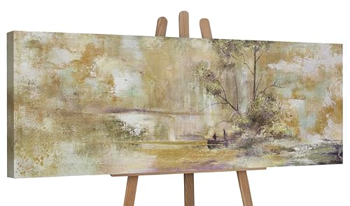 Entspannung in Ölform - Acrylgemälde handgemalt von YS-Art, XXL Groß für Schlafzimmer, Wohnzimmer, Küche, Kinderzimmer und Büro, 150x50 eingebettet in einem Rahmen, alles handgemacht