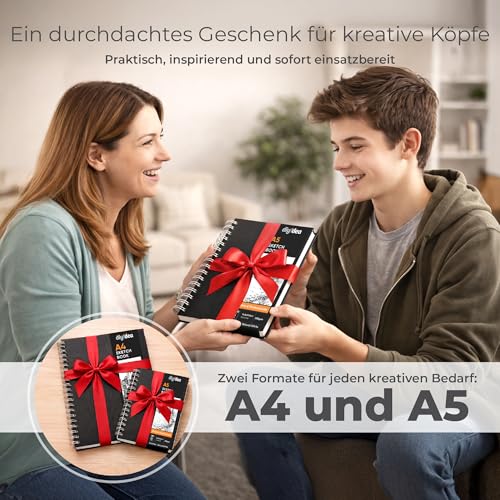 DIYIDEA Skizzenbuch A5 mit 200 g/m², 100 Seiten, Spiralbindung, Hardcover, Schwarz
