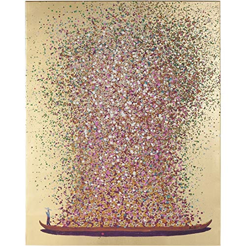 Kare Design Bild Touched Flower Boat Gold/Pink, Gemälde, Pastellfarben, Asia-Stil, buntes Wandbild, Canvas-Leinwand, Massivholz Rahmen, handgemalte Details mit Acrylfarbe, Abstrakt, 160x120x3,5cm