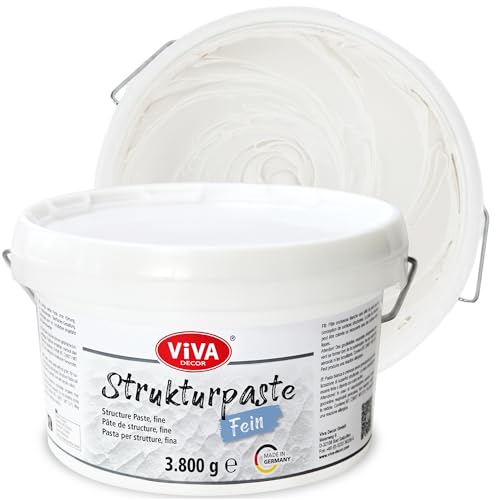 Viva Decor Strukturpaste Fein (3800g, Weiß) matte, sehr feinkörnige Paste auf Wasserbasis für reliefartige bis plastische Oberflächenstrukturierung - für Kreative und Künstler - Made in Germany