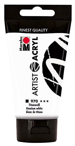 Marabu 12200003970 - Artist Acryl titanweiß 75 ml, feine Acrylfarbe in Künstlerqualität, auf Wasserbasis, pastose Konsistenz, hoch pigmentiert, sehr gute Brillanz und Deckkraft