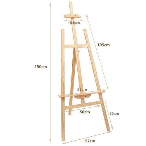 uyoyous Staffelei Holz 150cm Künstlerstaffelei A-Rahmen-Staffelei Atelierstaffelei höhenverstellbar Standstaffelei Leinwand Ständer Holzstaffelei für Malerei Skizze Hochzeit Ausstellung