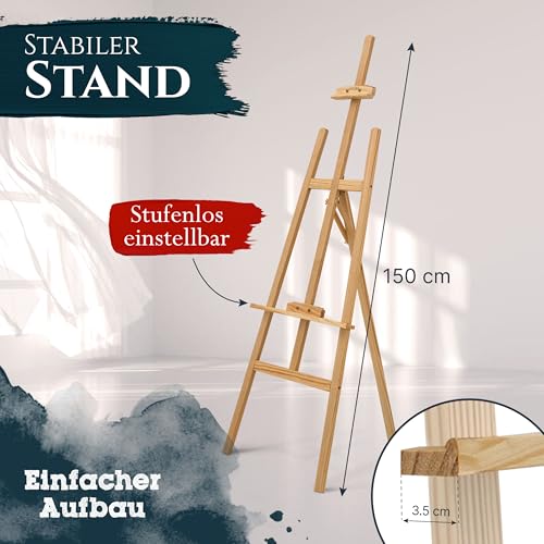 Artina 24-teiliges Malset mit höhenverstellbarer FSC-Holz-Staffelei, mehrfarbig