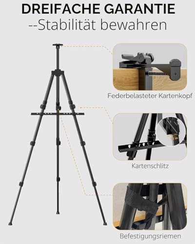 Nicpro Staffelei für Schilder, schwarze Aluminium-Dreibeinstaffelei, höhenverstellbar 43 bis 168 cm