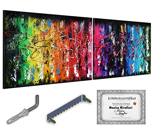 Monica Mirafiori I 100% HANDGEMALT I Gemälde Rainbow Abstract 180x70cm | Gemälde Handgemalt | Acrylgemälde | Sehr Großes Acrylbild I Moderne Kunst I Kunstbilder