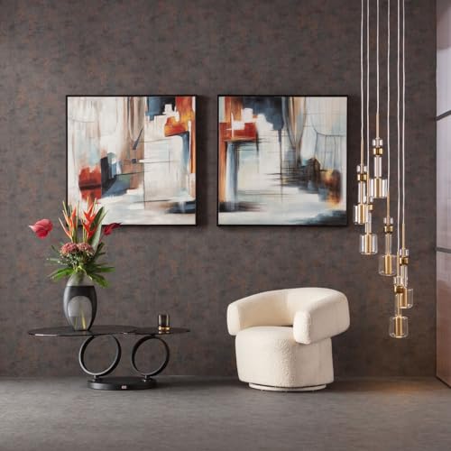 Kare Design Bild mit Rahmen Visione Front, Mehrfarbig, Leinwand, Wanddekoration, Massivholz Rahmen, handgemalte Details, Baumwollleinwand, Abstrakt, Modern, Wohnzimmer, Flur, Wandbild, 100x100x4cm