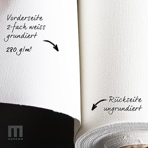 Leinwand auf Rolle 2,1m x 10m zum Malen, 280/gm² stark, 2-fach weiß grundiert - reißfeste, malfertige Künstlerleinwand als XXL Canvas Meterware aus 100% Baumwolle mit feiner Maltuch Gewebestruktur