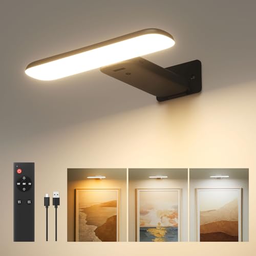 FULEN Bildbeleuchtung Kabellos, Akku Wandleuchte Innen, Kunstleuchten für Malen Foto Portrait, Dart Beleuchtung, LED Wandlampe mit 3 Farbtemperaturen, Fernbedienung mit Timer, Schwarz