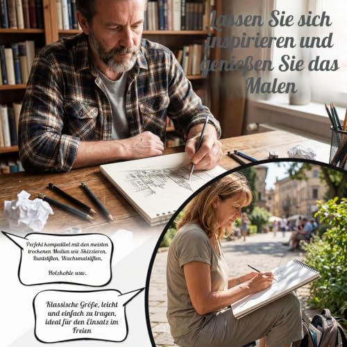 WSICSE Zeichenblock A4, 50 Blatt, 100 g/m², Spiralbindung, Hardcover, Schwarz