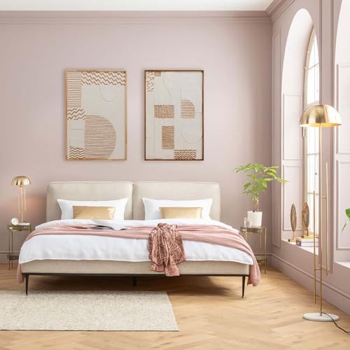 Kare Design Objektbild Sandy Geometric Braun/Weiß, Massivholz Rahmen, handgemalte Details, Abstrakt, Modern, Wohnzimmer, Leinwand, Wanddekoration, Kunstwerk, Bild mit Rahmen, 121,5x81x3,5cm