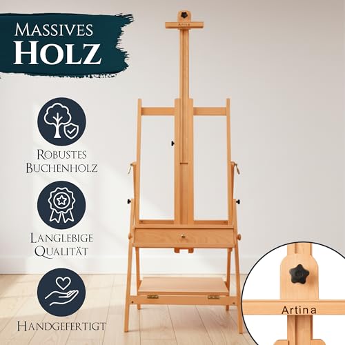 Artina Atelierstaffelei aus Buchenholz, klappbar, für Keilrahmen bis 150 cm