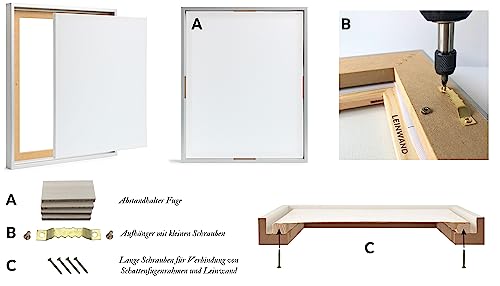Monframe Schattenfugenrahmen - 60x90 cm - Schwarz - für Leinwandbilder auf Keilrahmen - Leerrahmen ohne Glas und Rückwand