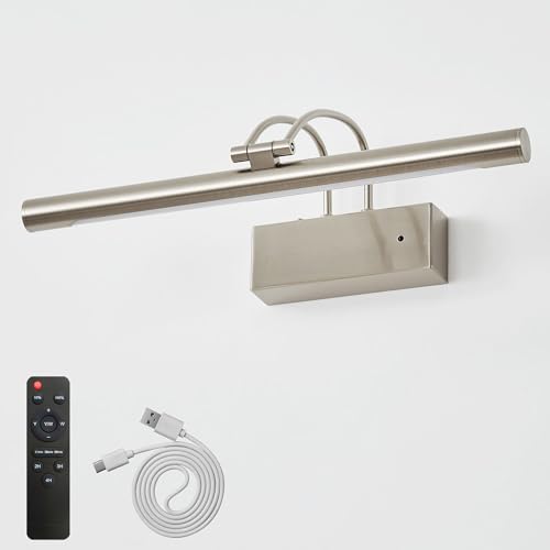 Actask Bilderleuchte Akku mit Fernbedienung, 40 cm LED Bildbeleuchtung, Sand Nickel