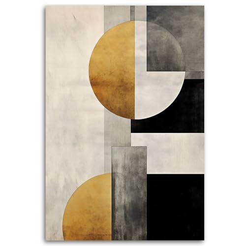 Feeby - Wandbilder Wohnzimmer Abstrakt Geometrie 80x120 cm Leinwand Bilder, Bilder für Schlafzimmer, Echter Gemalter Effekt, Moderne Wanddeko, Gemälde - Boho Wie Gemalt Beige