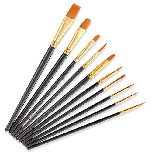 Acrylfarben Pinsel 10 Stück Nylon Acryl Malpinsel für Aquarell Ölgemälde Pinsel Brush Set 3 Farben(Schwarz)