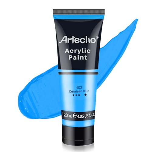 Artecho Acrylfarbe Cerulean Blau 120 ml, Wasserfest und Lichtecht, Schnell Trocknend, Acrylfarbe für Leinwand, Holz, Stoff, Handwerk, Leder und Stein.