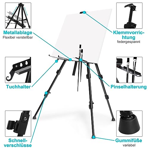 MorNon Aluminium Staffelei 50-167cm, Atelierstaffelei Verstellbare Standstaffelei Feldstaffelei, Mit Tasche Für Leinwand Poster Hochzeit Skizzieren Male