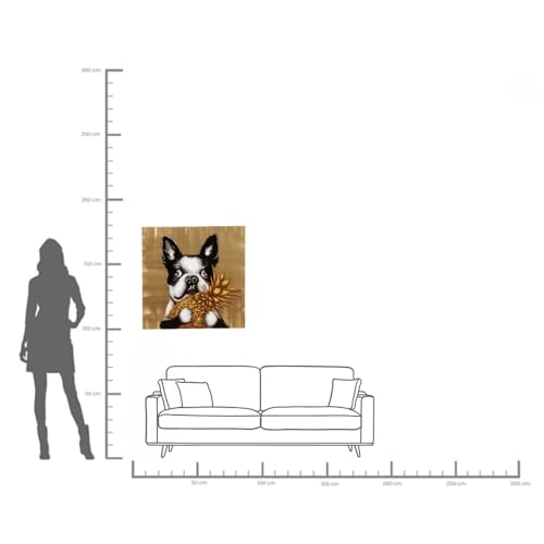 Kare Design Bild Touched Dog with Pineapple, Gold, Leinwandbild, Hund, Acrylfarbe, Canvas, Tannenholz Rahmen, handgemalte Details, Abstrakt, Modern, Wohnzimmer, Schlafzimmer, Flur, 80x80x4 cm (H/B/T)