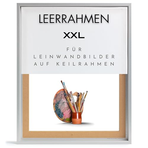 NB Akzent Schattenfugenrahmen XXL 80x100 cm - Silber – Leerrahmen mit Tiefeneffekt aus MDF Holz in zerlegter Form – für Leinwandbilder auf Keilrahmen