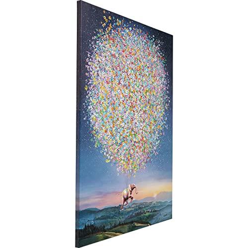 Kare Design Leinwandbild Flying Elephant At Night Blau, Bild mit Rahmen, Leinwandbild, Wanddekoration, Massivholz Rahmen, handgemalte Details, Modern, Wohnzimmer, Schlafzimmer, 160x120x3,5cm