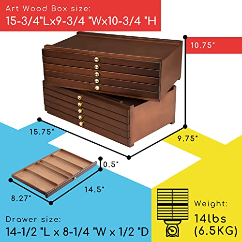 MEEDEN Holz Staffelei Walnuss mit 10 Schubladen -Große Bleistiftbox aus Buchenholz mit Schubladen und Fächern für Bleistifte, Stifte, Marker, Pinsel und Stempel