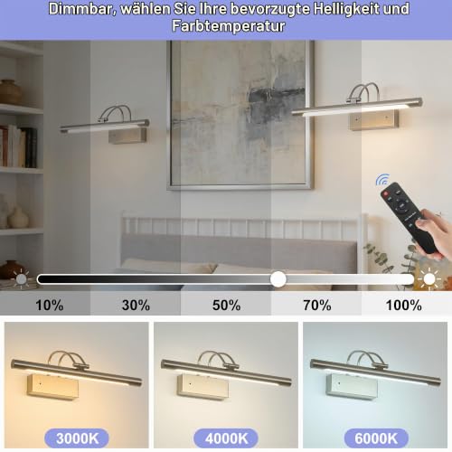 Actask Bilderleuchte Akku mit Fernbedienung, 40 cm LED Bildbeleuchtung, Sand Nickel