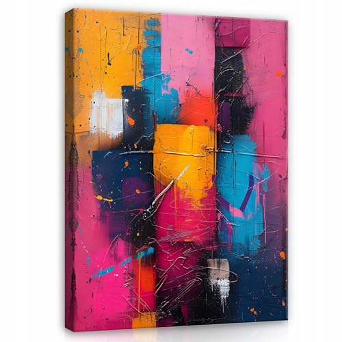 Bilder Abstrakt Bunt Pop Art 120x80 cm - Modern Leinwandbild Groß XXL Wohnzimmer Schlafzimmer Wandbild Kunstdruck Wandbilder Canvas Desing Wand Bild auf Leinwand Aufhängefertig