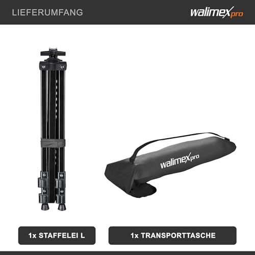 Walimex pro Staffelei L 50-165cm, Aluminium I ideal als Atelierstaffelei, Tischstaffelei & Feldstaffelei I für Leinwände bis HxT: 122x4cm, bis 6kg I Ablage & Halterung für Farben & Pinsel, mit Tasche