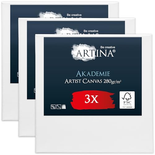 Artina FSC® 3er Set Keilrahmen Leinwand Zum Bemalen 100x100 cm - 100% Baumwolle Canvas Für Acrylfarben - Bespannte Leinwände Zum Malen