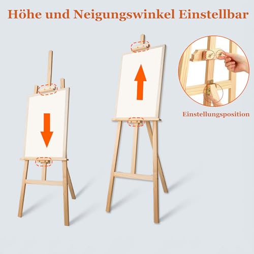 uyoyous Staffelei Holz 150cm Künstlerstaffelei A-Rahmen-Staffelei Atelierstaffelei höhenverstellbar Standstaffelei Leinwand Ständer Holzstaffelei für Malerei Skizze Hochzeit Ausstellung