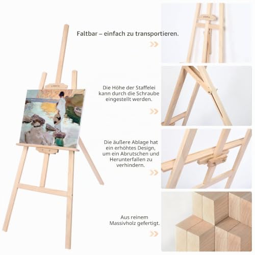 Viesap Staffelei aus Holz, 150 cm, klappbar und höhenverstellbar, für Bilder und Präsentation