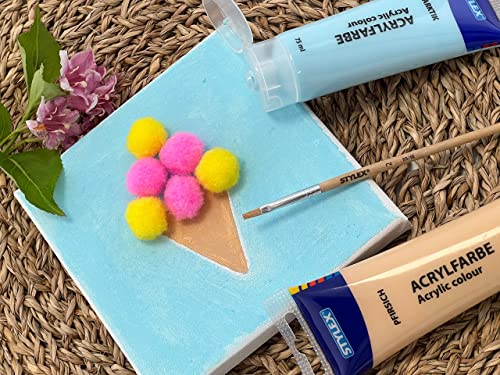 Stylex 28629 - Pastell Acrylfarben im Set, 6 Tuben á 75 ml, auf Wasserbasis hergestellt, matt, hohe Deck- und Farbkraft, lichtbeständig, schnelltrocknend und wasserfest