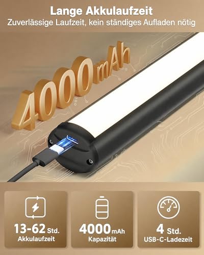EZVALO kabellose LED Bilderleuchte mit Akku, 3 Farbtemperaturen, 2er-Set, Schwarz