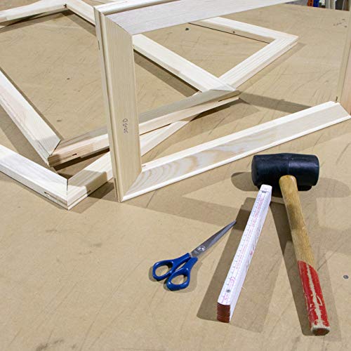 Keilrahmen-Set 70x50cm, Holz Keilrahmenleisten Bausatz zur Selbstmontage, Selbstbau ohne Leinwand, mit profilierten, gezapften Keilrahmenleisten mit Holzkeilen und Zwischenstegen je nach Größe