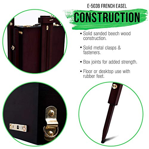 U.S. Art Supply Coronado Black Cherry Staffelei, groß, verstellbar, Holz, französischer Stil, Feld- und Studio-Skizzenbox-Staffelei mit Schublade, Künstlerholzpalette, Premium-Buchenholz, Malerei,