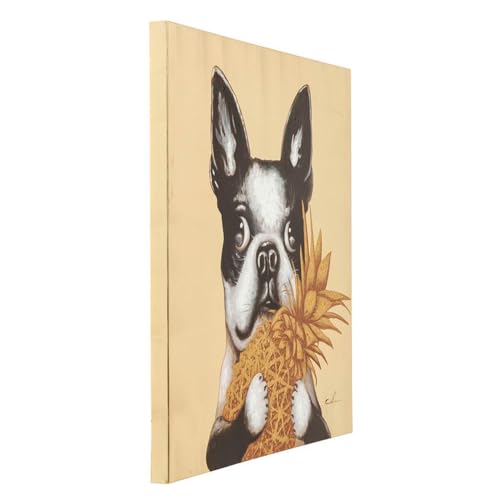 Kare Design Bild Touched Dog with Pineapple, Gold, Leinwandbild, Hund, Acrylfarbe, Canvas, Tannenholz Rahmen, handgemalte Details, Abstrakt, Modern, Wohnzimmer, Schlafzimmer, Flur, 80x80x4 cm (H/B/T)