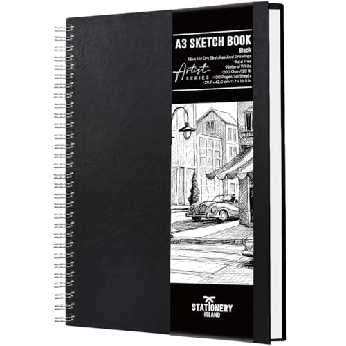 A3 Skizzenbuch mit 200 g/m² Papier, spiralgebundenes Hardcover, 50 Blatt für kreative Arbeiten
