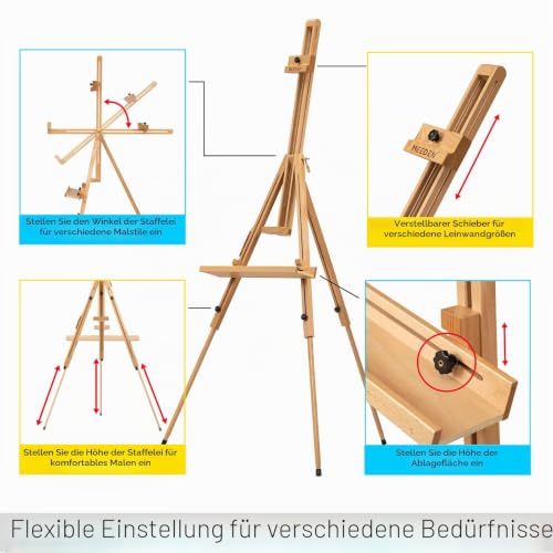 MEEDEN Stativ-Staffelei mit Tragetasche – massives Buchenholz Universal-Staffelei für Maler, Studenten, Landschaftskünstler, hält Leinwand bis zu 112 cm