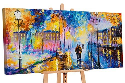 Gemälde "Romantischer Abend" - Handgemalte Leinwand Bilder in Blau von YS-Art | Einzigartiges Unikat | Moderne Kunst für Ihr Zuhause | Größe 130x70cm | Hergestellt in Deutschland